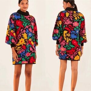 Farm Rio Multicolored Tropical Garden Mock Neck Sweater Dress Size S